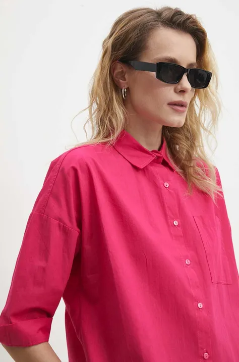 Хлопковая рубашка Answear Lab женская цвет розовый relaxed классический воротник