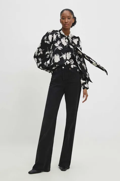 Рубашка Answear Lab женская цвет чёрный regular шнурованное декольте