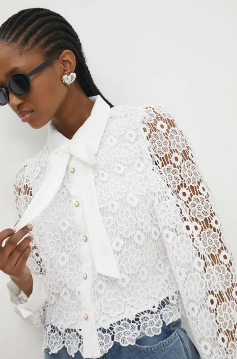 Риза Answear Lab дамска в бяло със стандартна кройка с класическа яка