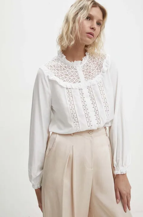 Рубашка Answear Lab женская цвет белый regular со стойкой