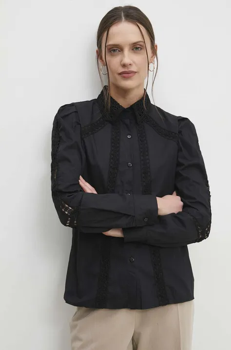 Pamučna košulja Answear Lab za žene, boja: crna, regular, s klasičnim ovratnikom
