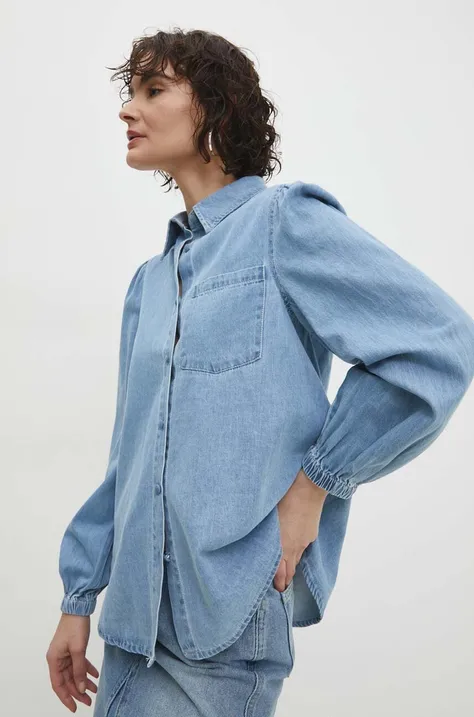 Answear Lab koszula jeansowa damska kolor niebieski regular ze stójką