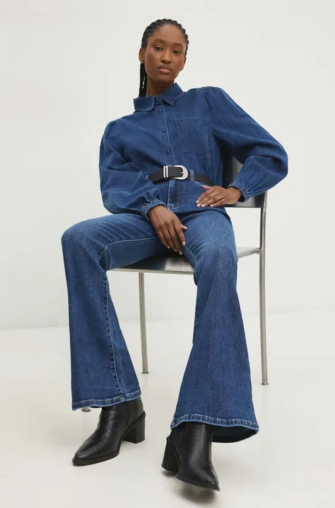 Answear Lab koszula jeansowa damska kolor granatowy regular ze stójką