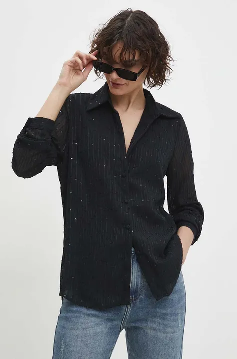 Рубашка Answear Lab женская цвет чёрный regular классический воротник