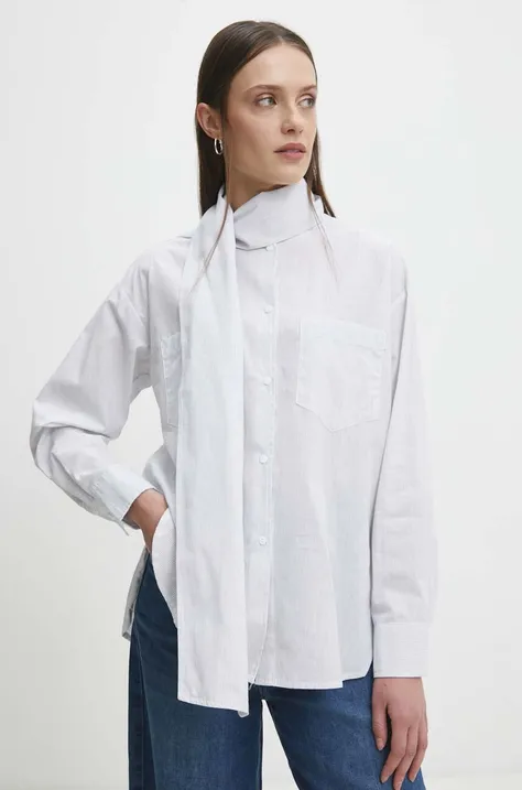 Answear Lab koszula bawełniana damska kolor biały relaxed z wiązanym dekoltem