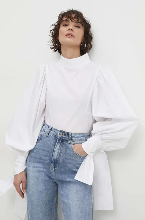 Хлопковая рубашка Answear Lab женская цвет белый slim со стойкой