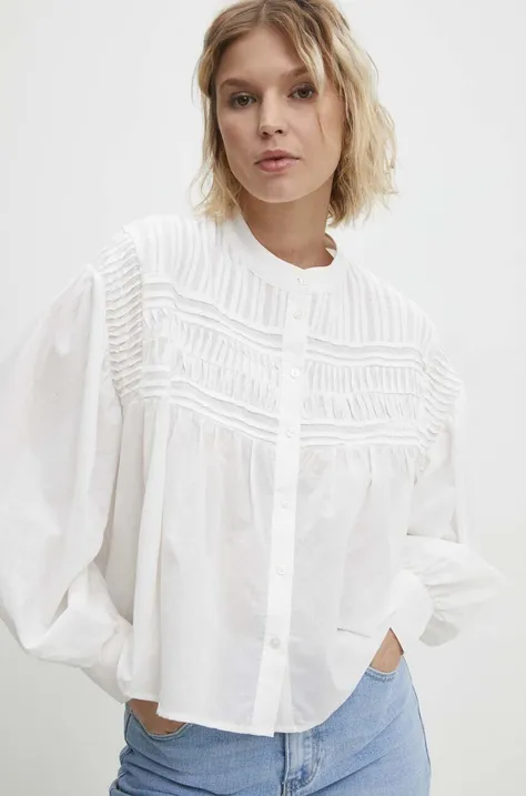 Bavlnená košeľa Answear Lab dámska, biela farba, voľný strih, so stojačikom