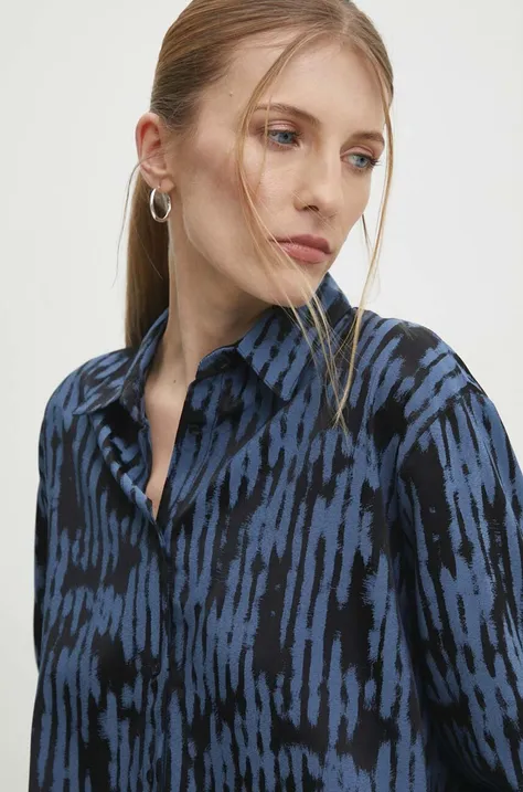 Košulja Answear Lab za žene, boja: tamno plava, relaxed, s klasičnim ovratnikom