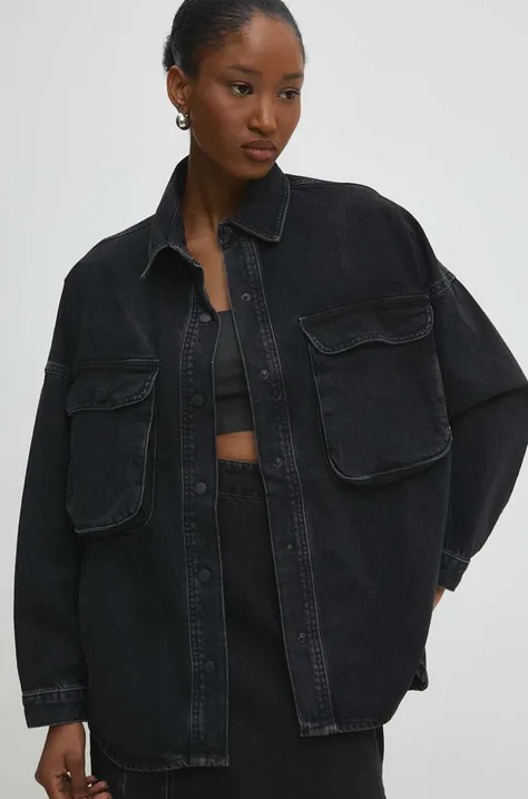 Answear Lab camasa jeans femei, culoarea negru, relaxed