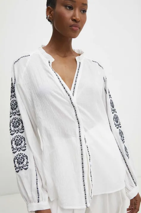 Pamučna košulja Answear Lab za žene, boja: bijela, regular, s ruskim ovratnikom
