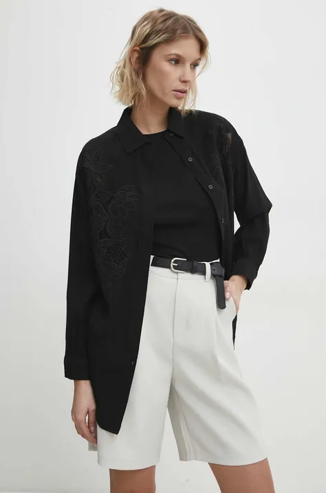 Рубашка Answear Lab женская цвет чёрный relaxed классический воротник