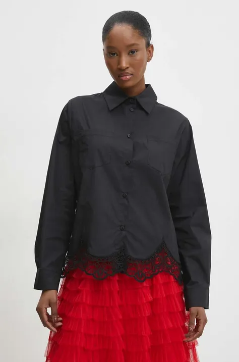 Pamučna košulja Answear Lab za žene, boja: crna, relaxed, s klasičnim ovratnikom