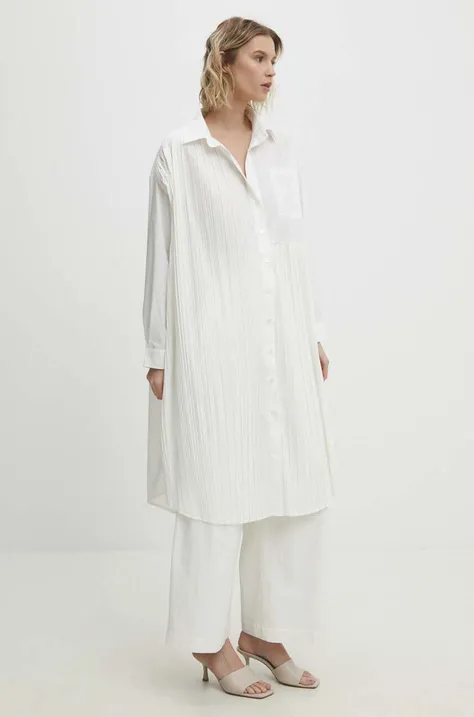 Риза Answear Lab дамска в бяло със свободна кройка с класическа яка