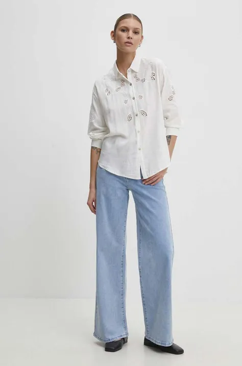 Lanena košulja Answear Lab boja: bijela, relaxed, s klasičnim ovratnikom