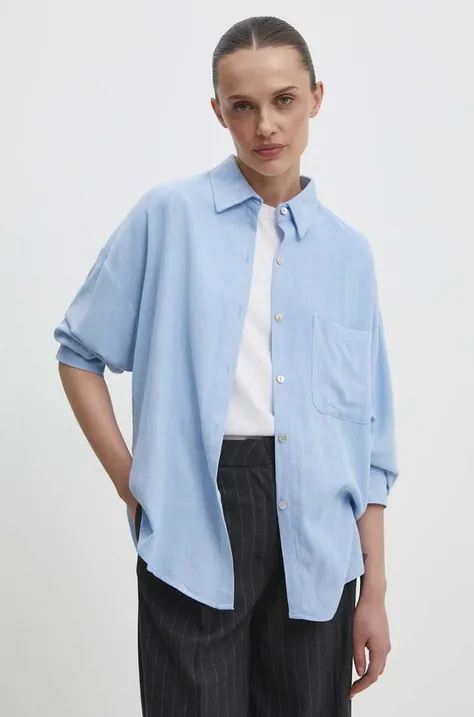 Answear Lab camicia di lino colore blu
