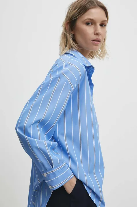 Памучна риза Answear Lab дамска в синьо със свободна кройка с класическа яка