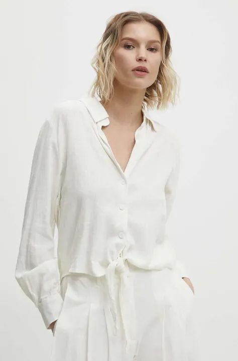 Рубашка со льном Answear Lab цвет белый regular классический воротник