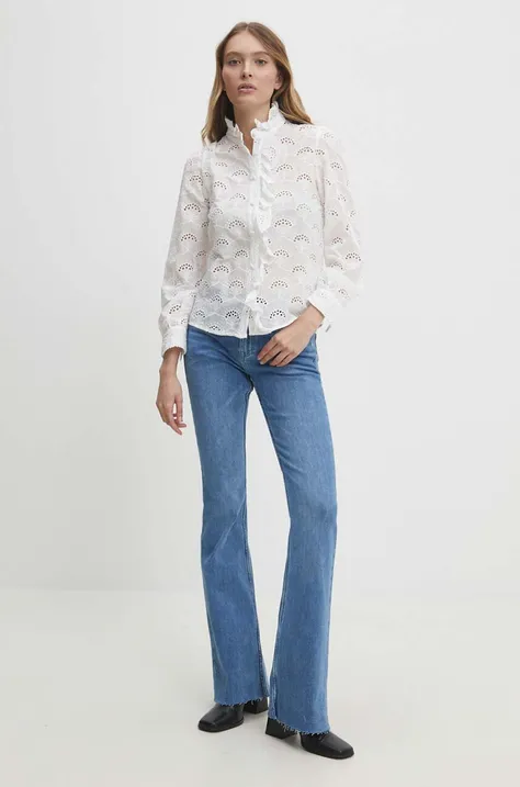 Хлопковая рубашка Answear Lab женская цвет белый regular со стойкой