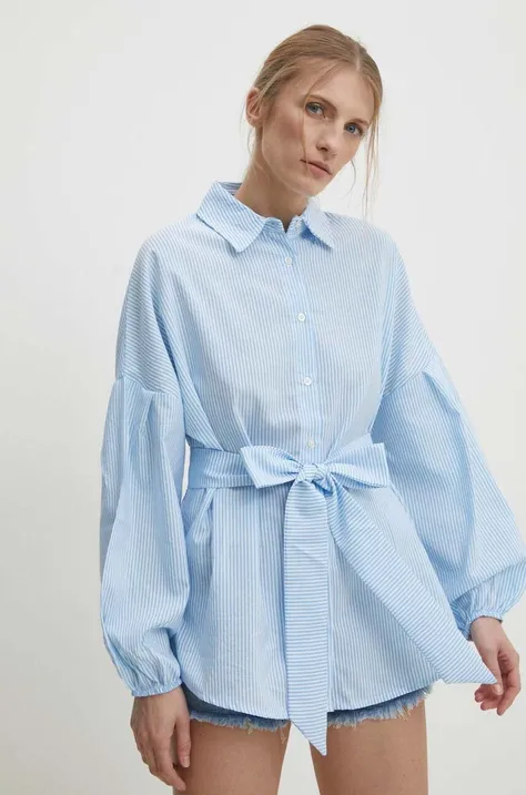 Риза Answear Lab дамска в синьо със свободна кройка с класическа яка