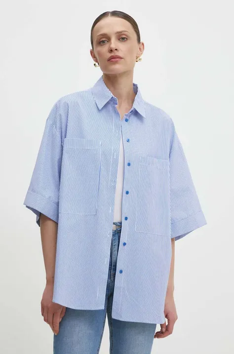 Bavlněná košile Answear Lab tmavomodrá barva, relaxed, s klasickým límcem