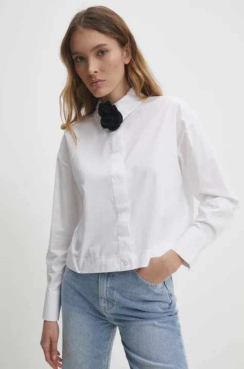 Pamučna košulja Answear Lab za žene, boja: bijela, relaxed, s klasičnim ovratnikom