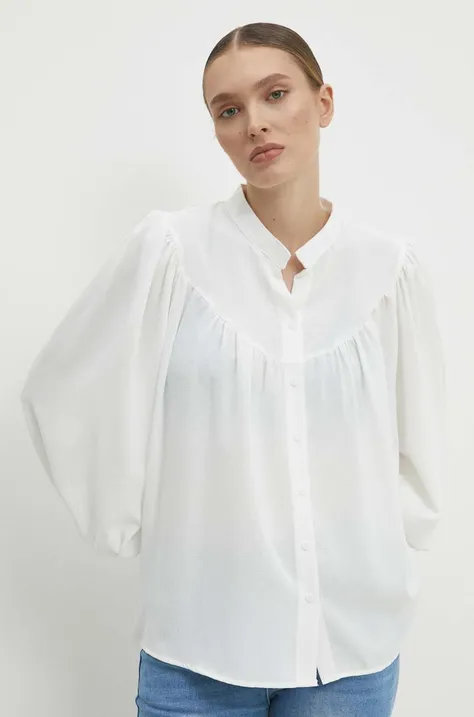 Риза Answear Lab дамска в бяло със свободна кройка с права яка