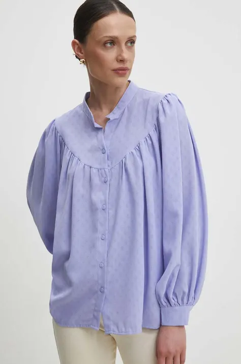 Košeľa Answear Lab dámska, fialová farba, voľný strih, so stojačikom