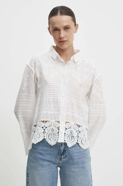 Памучна риза Answear Lab дамска в бяло със стандартна кройка с класическа яка