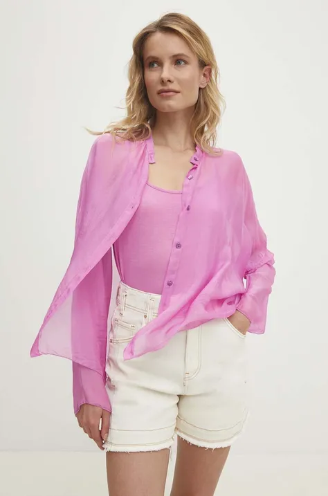 Košile s hedvábím Answear Lab růžová barva, regular, se stojáčkem