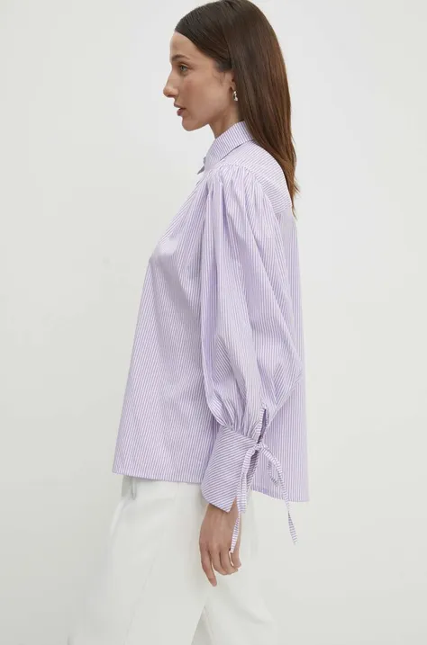 Bavlnená košeľa Answear Lab dámska, fialová farba, voľný strih, s klasickým golierom