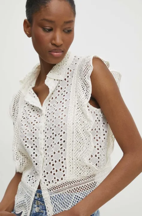 Bavlnená košeľa Answear Lab dámska, béžová farba, regular, s klasickým golierom