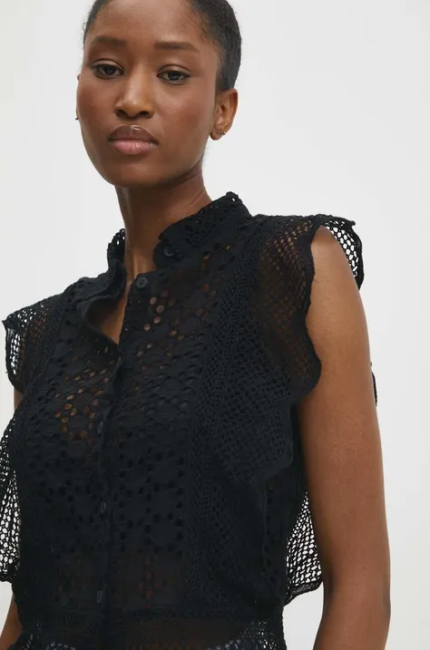 Pamučna košulja Answear Lab za žene, boja: crna, regular, s klasičnim ovratnikom