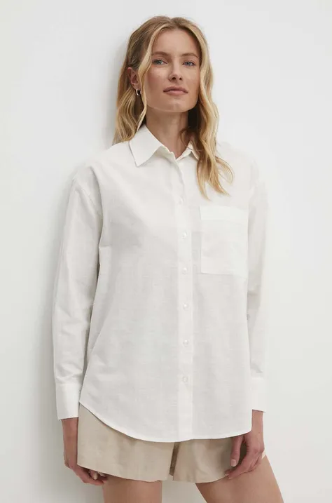 Рубашка со льном Answear Lab цвет белый relaxed классический воротник