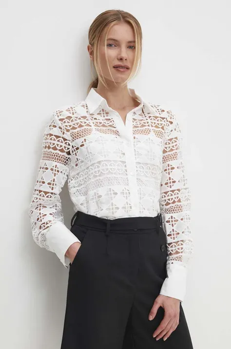 Pamučna košulja Answear Lab za žene, boja: bijela, regular, s klasičnim ovratnikom