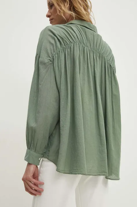 Памучна риза Answear Lab дамска в зелено със свободна кройка с класическа яка