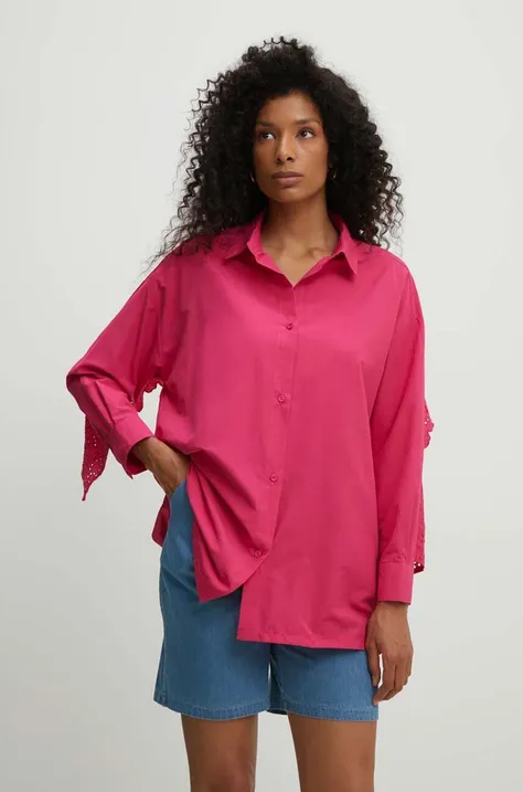 Pamučna košulja Answear Lab za žene, boja: ružičasta, relaxed, s klasičnim ovratnikom