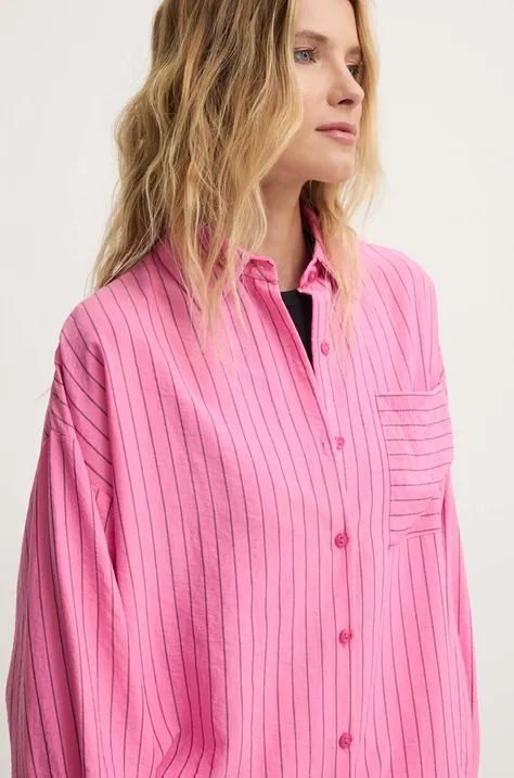Košeľa Answear Lab dámska, ružová farba, voľný strih, s klasickým golierom