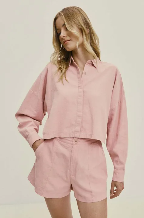 Сорочка з льоном Answear Lab колір рожевий relaxed класичний комір