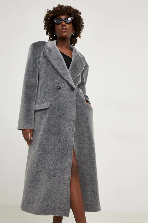 Пальто Answear Lab женский цвет серый переходной двубортный