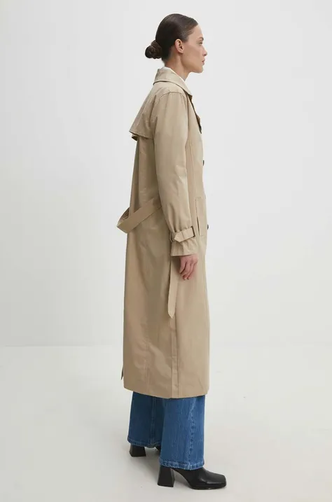 Пальто Answear Lab жіночий колір бежевий перехідний двобортний
