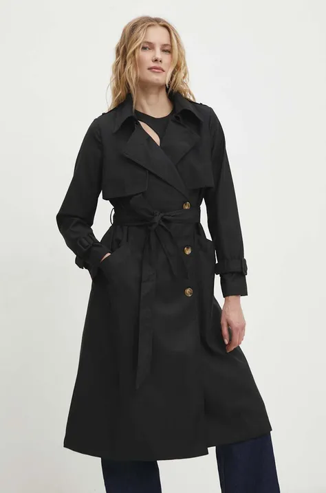 Answear Lab płaszcz damski kolor czarny przejściowy dwurzędowy