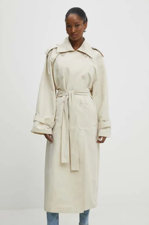 Trench kabát Answear Lab dámský, béžová barva, přechodný, dvouřadový