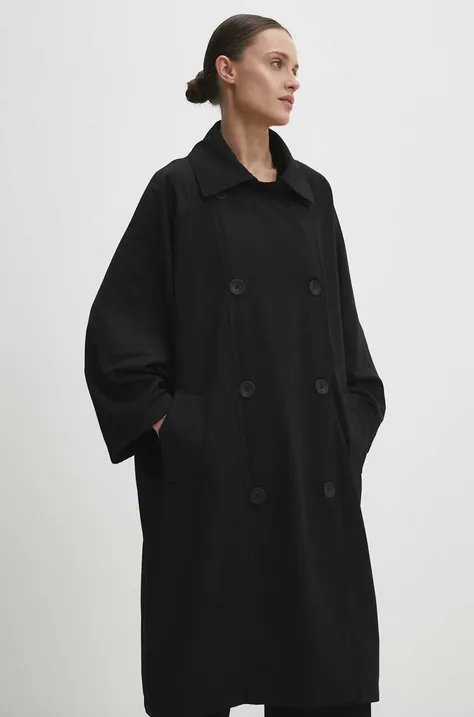 Пальто Answear Lab женский цвет чёрный переходной двубортный