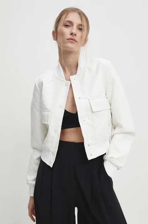 Μπουφάν bomber Answear Lab γυναικεία, χρώμα: άσπρο