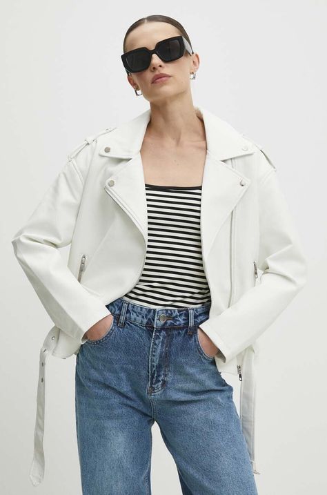 Rokerica Answear.LAB za žene, boja: bijela, za prijelazno razdoblje