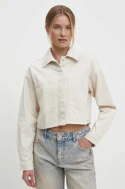 Answear Lab kurtka jeansowa damska kolor beżowy przejściowa