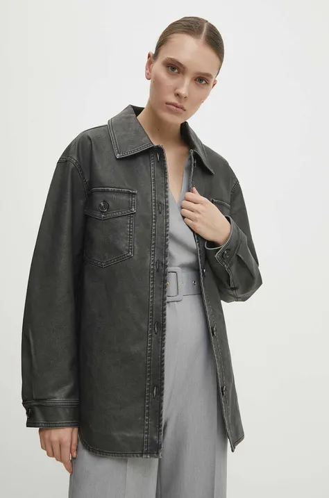 Answear Lab rövid kabát női, szürke, átmeneti, oversize