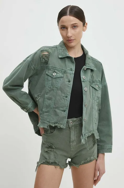 Rifľová bunda Answear Lab dámska, zelená farba, prechodná, oversize