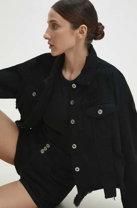 Rifľová bunda Answear Lab dámska, čierna farba, prechodná, oversize