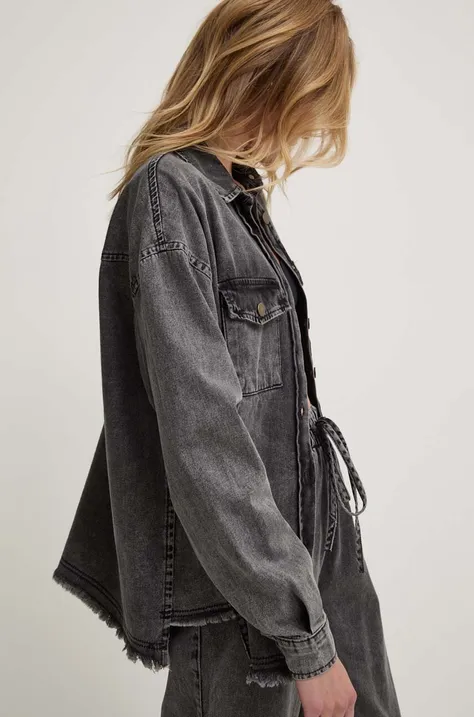 Traper jakna Answear Lab za žene, boja: siva, za prijelazno razdoblje, oversize